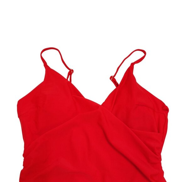 Red One-Piece Womens Swimsuit Adjustable Straps & Ruched Waist Size M - Picture 3 of 5